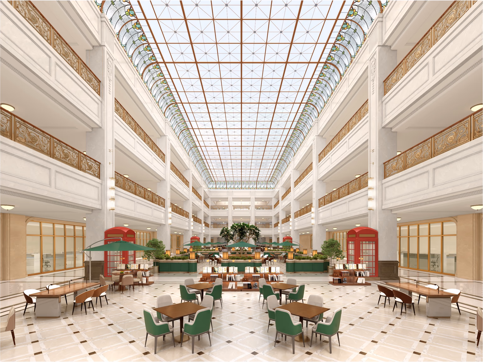 Huawei Bantian E1 atrium — the stained-glass skylight